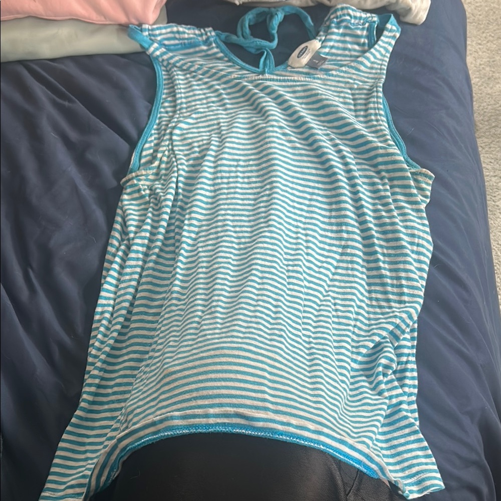 Old Navy Blue and White Striped Sleeveless Top